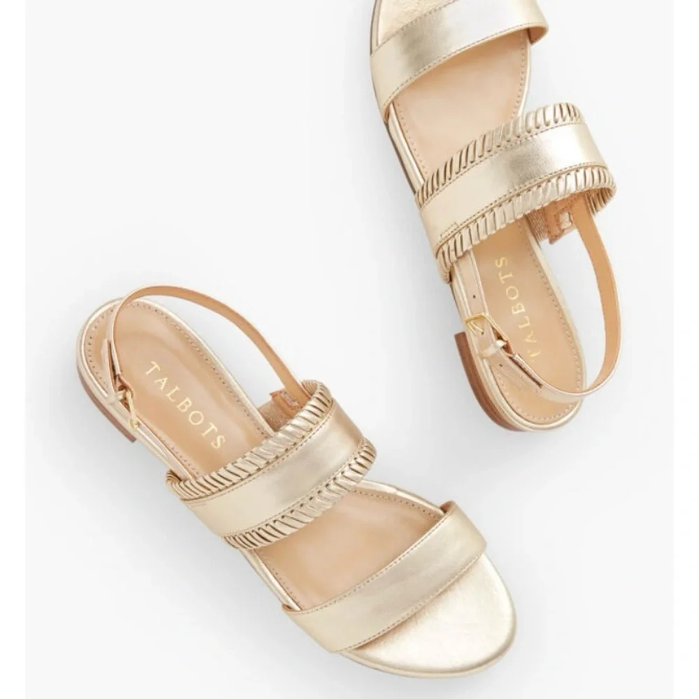 Talbots Keri Whipstitch Gold Metallic Napa Leather Sandal